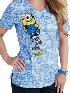 Funny One-Eyed Cartoon Character Nurse Scrub Top – Cute Blue Medical Uniform Shirt, Humor Design for RN or CNA, Healthcare Worker Gift