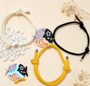 3Pcs Sun Moon Star Split Puzzle Bracelet Set - Adjustable Braided Cord Friendship Bracelets with Rhinestone, Cute Celestial BFF Jewelry Gift for Best Friends Unbreakable Friendship Bracelet Gift Set