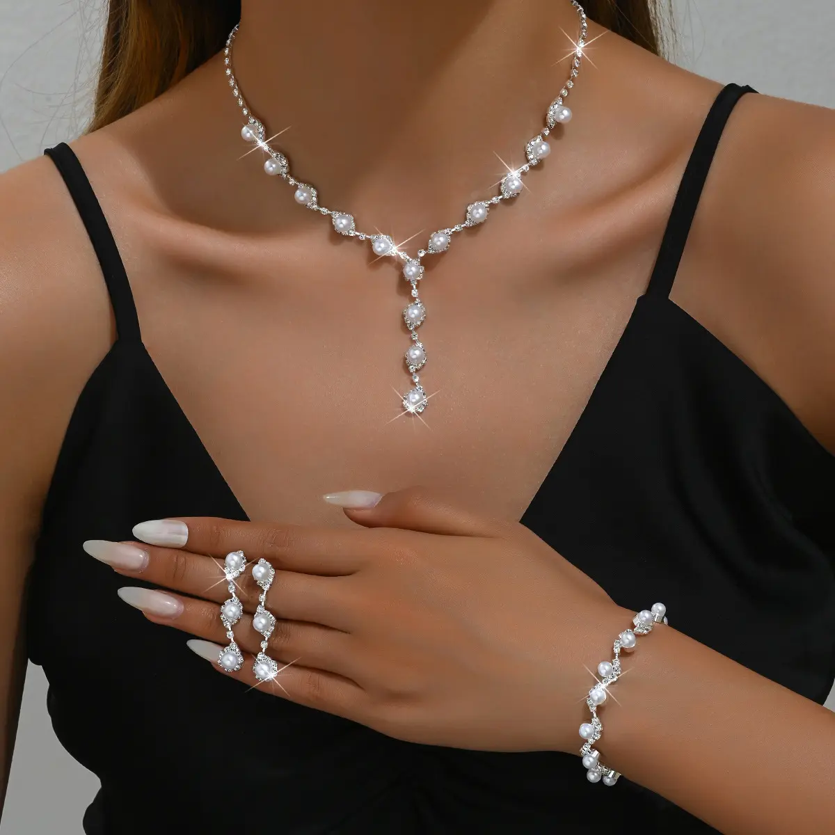 858747 necklace earring bracelet pearl s