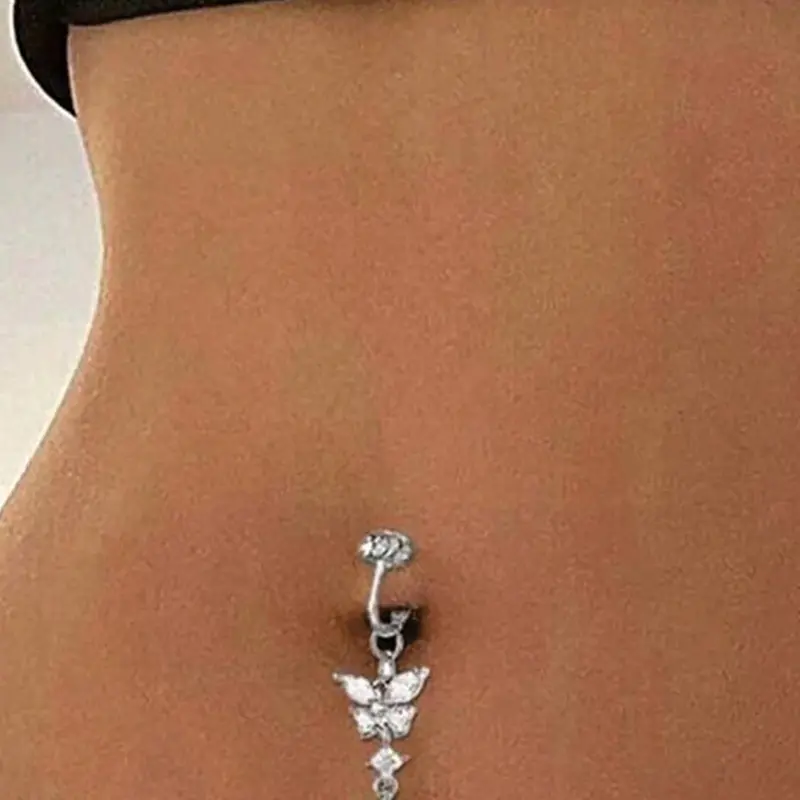 Butterfly Faux Belly Button Piercing Ring, Belly Button Rings, Fashion Body Jewelry Accessory for Party and Everyday Wear, Trendy Versatile Belly Piercing Jewelry, Exquisite Jewelry Gift