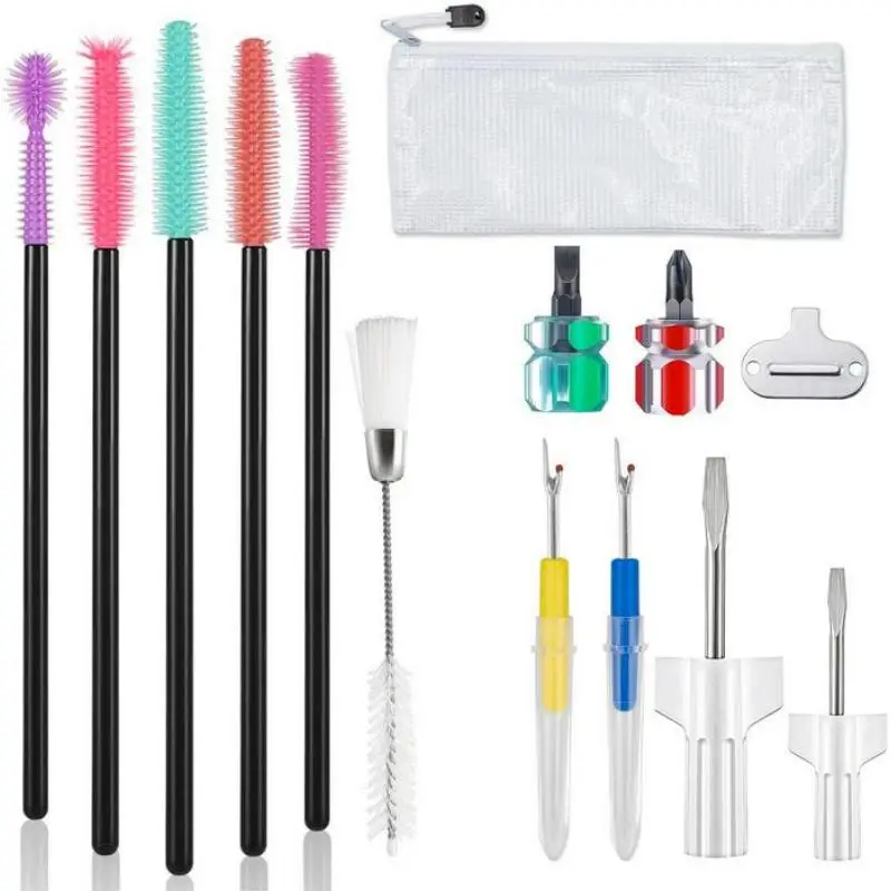 14Pcs Sewing Machine Cleaning Kit, Sewing Machine Cleaning Tools Including Rippers, Screwdriver, Double Headed Brush, Needle Board Screwdriver, Silicone Brush and Storage Bag, Seam Ripper, 1 Double Headed Lint Brush