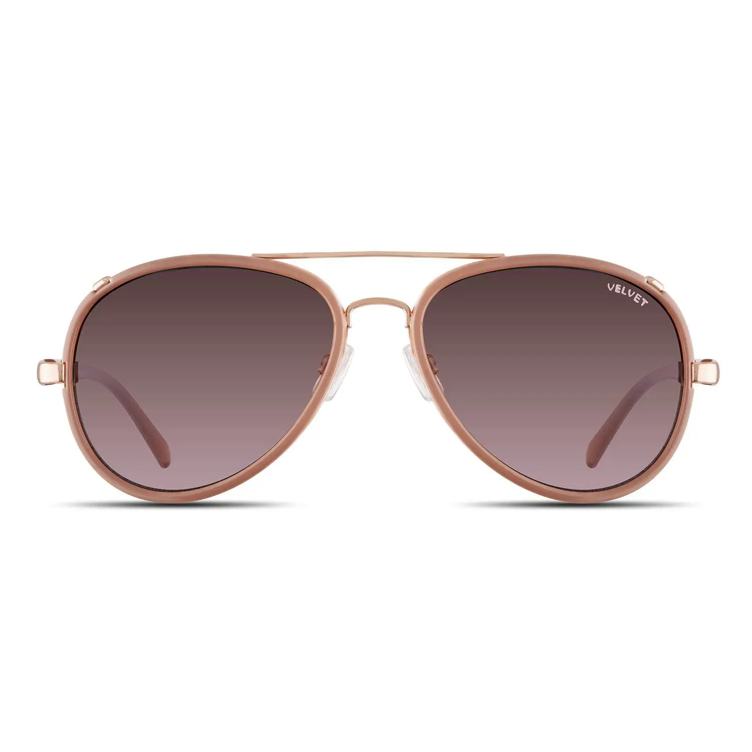 Velvet Eyewear Gloria Round Sunglasses V700MV26 Mauve Gold Frame Brown Fade Lenses Medium Size 58mm UV Protection Classic Aviator Style for Women