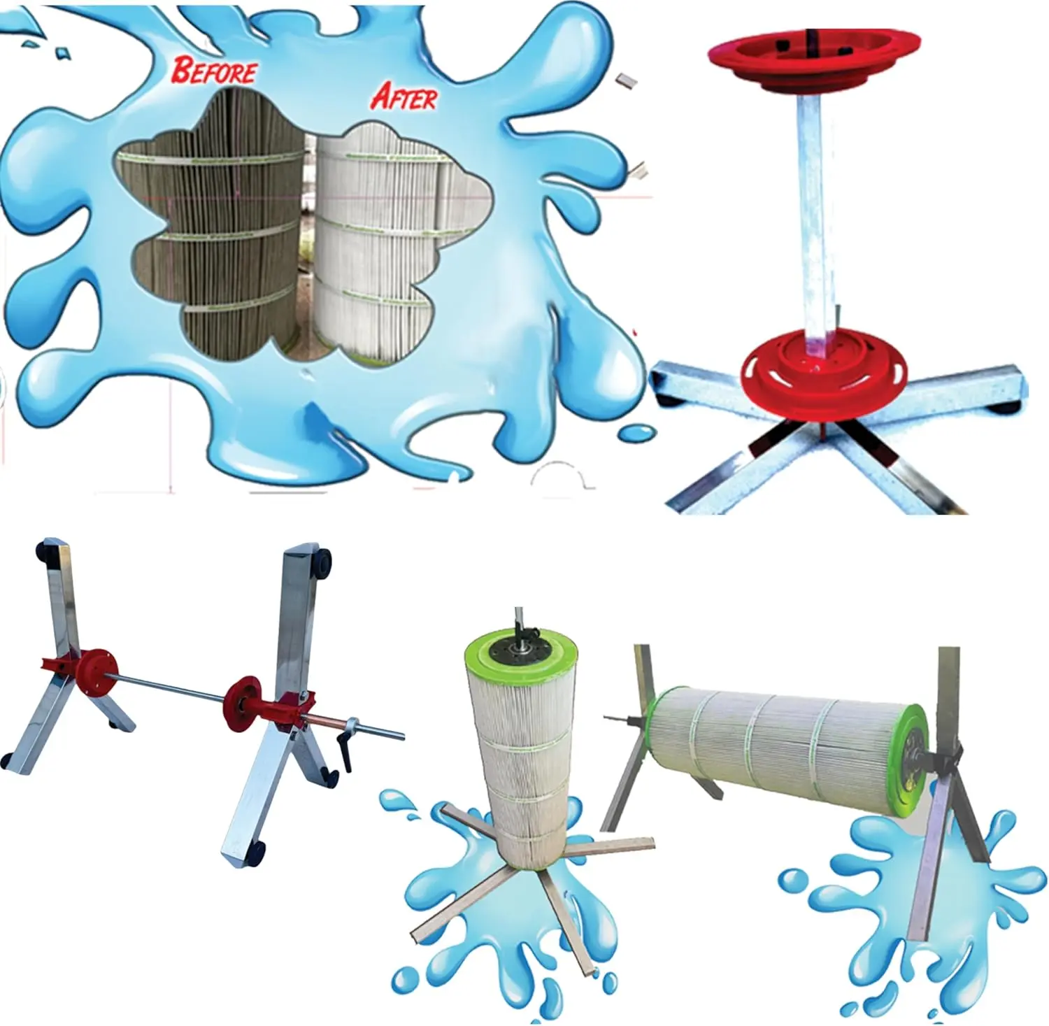 SpinDoc Filter Cleaning Stand Cleaner for 2 or 3 inch Swimming Pool cartridges.  Will work with 4 and 6 inch cartridges with adapter sold separately.  Tornado Spinner Action Maintenance Pump Equipment Above in ground Solar Cover Salt Systems