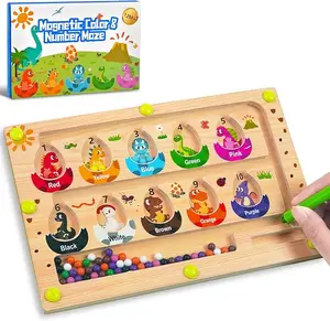 Wooden Montessori Toys Busy Board Magnetic Color and Number Maze Puzzle, Dinosaur Learning Education Toys for Fine Motor Skills, Easter & Birthday Gifts Toys for Toddlers Kids 2 3 4 5 6 Year Old