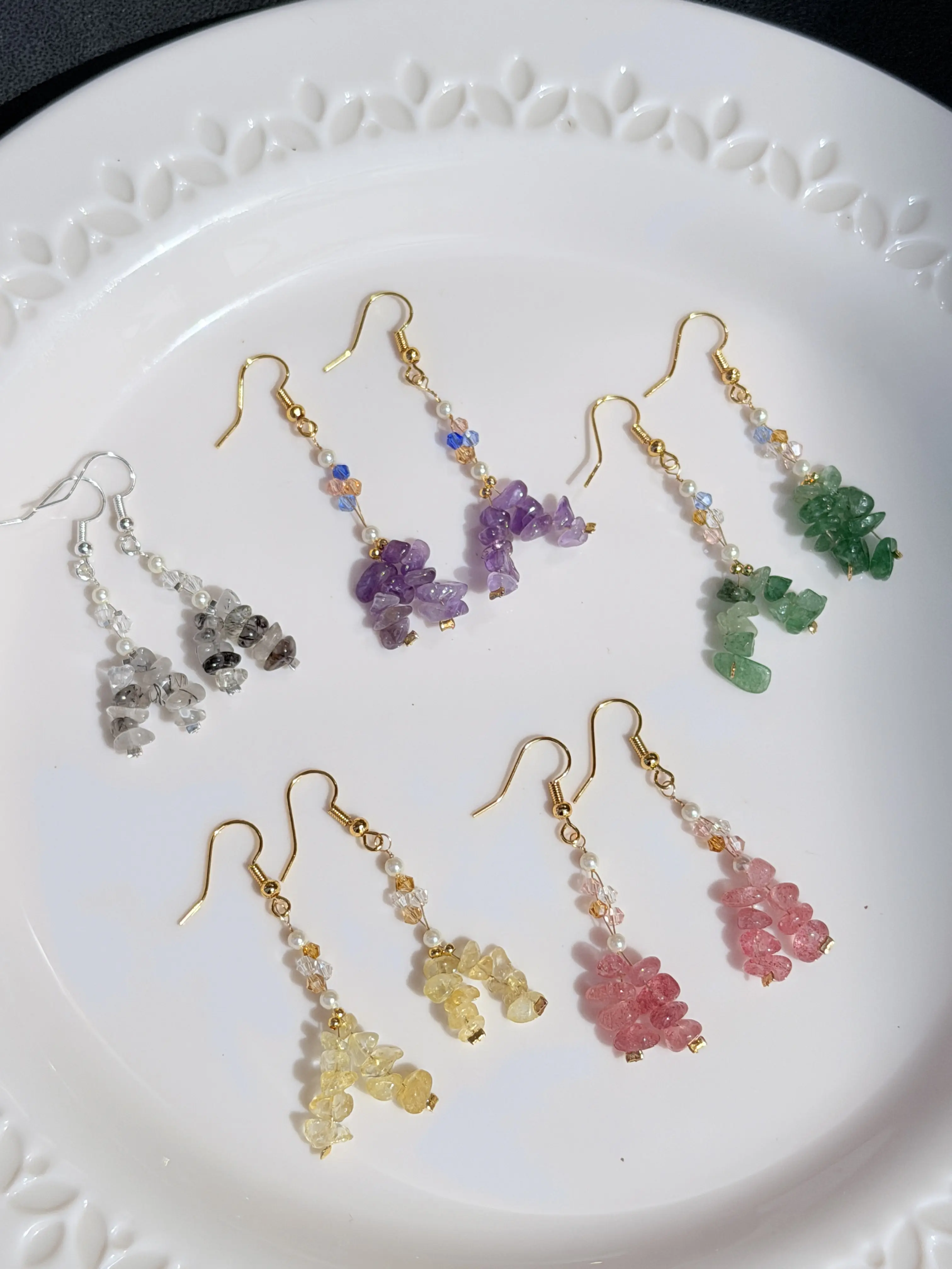 Handmade Natural Gemstone Chip Earrings | 18k Gold & Silver Plated | Amethyst, Citrine, Aventurine, Quartz