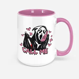 Call Me Scream Ghostface Mug Funny Horror Movie Valentine's Day Mug Gifts White (1 Count (Pack of 1) Pink)