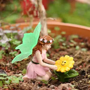 2pcs Cute Garden Bonsai Decorations, Sunflower and Fairy Figurines, Miniature Garden Landscape, Fantasy Resin Collectibles