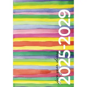 5 Year Diary 2025-2029 | A5 Modern Rainbow Watercolour: Month to View Planner with UK Holidays, Vision Board, Moon Phases, Birthdays & Celebrations, Contacts, Passwords (Five Years) Paperback – August 30, 2024