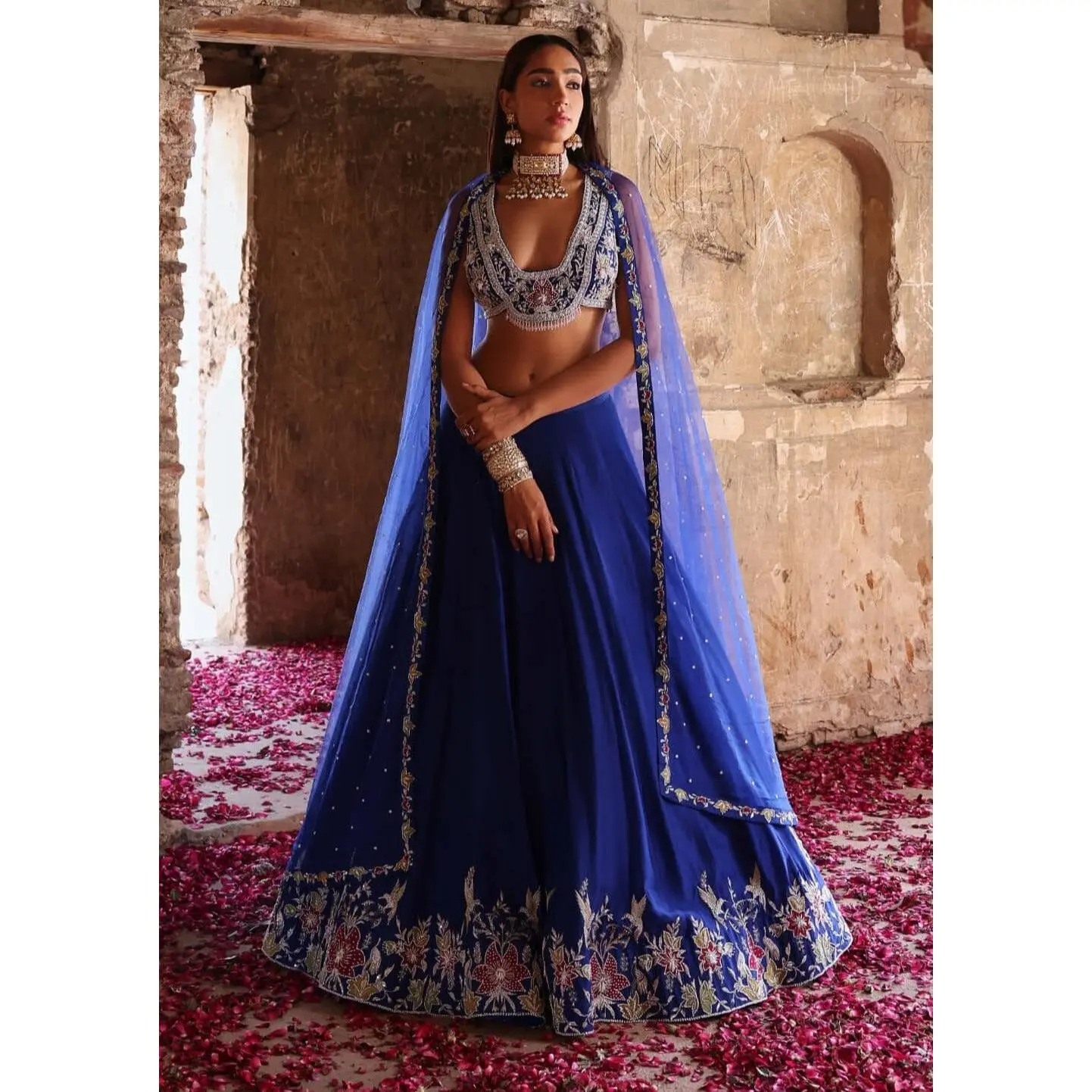 Meera electric blue embellished lehenga set