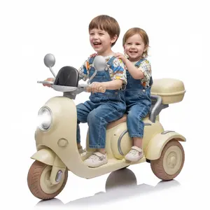 Electric Kids Motorcycle with Storage 12V 3-Wheel Ride On Scooter for Girls Ages 3-6 Twin Motor System Bluetooth 5.0 LED Headlights Trike Bike Toddler Tricycle, Yellow