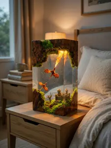 3D Dragon Resin Sculpture Fantasy Castle Diorama Handmade Wood Resin Block Home Decor Gothic Art Piece Desk Shelf Decoration Unique Gift for Dragon Lovers