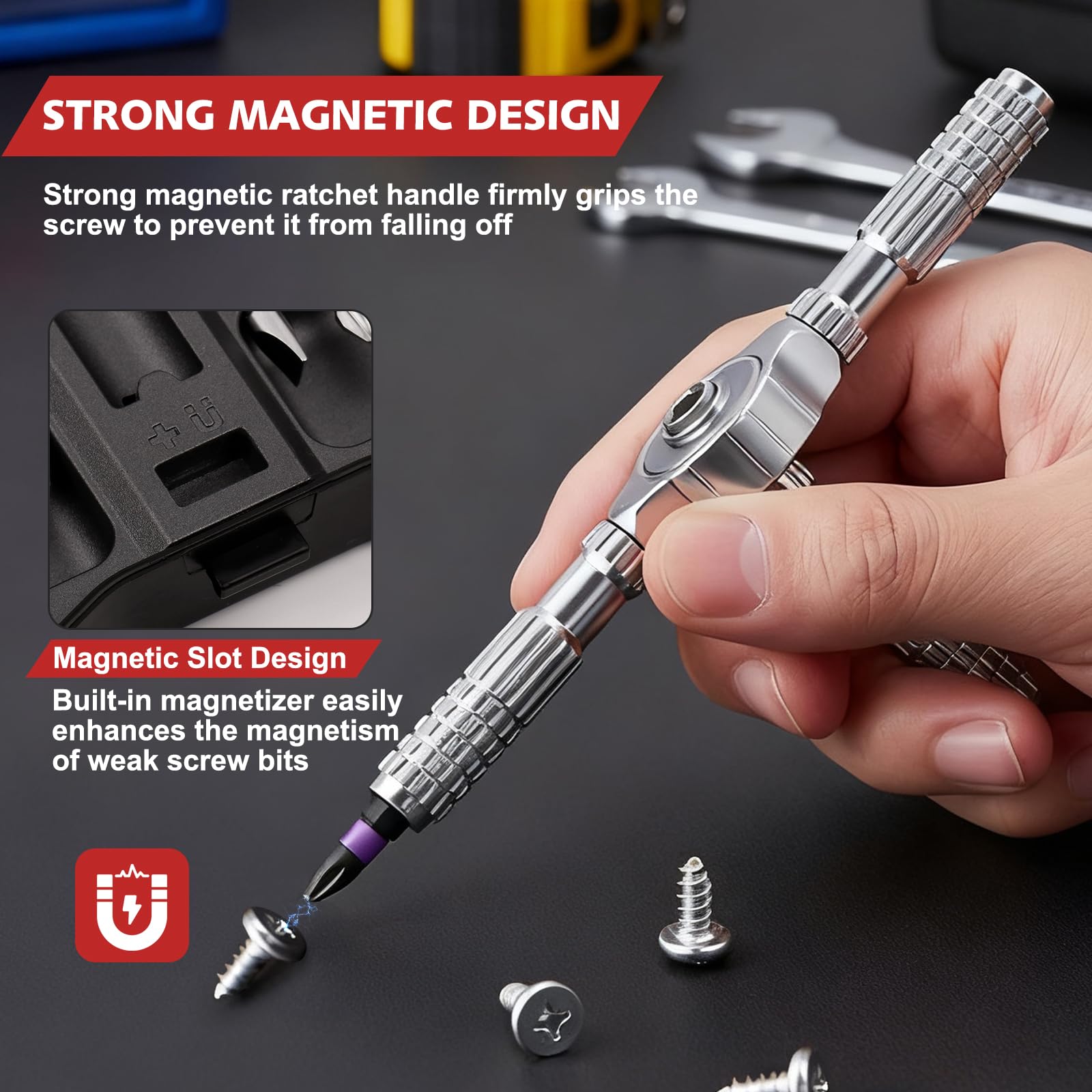 Upgraded Hex Key, Torx, and Slotted Ratchet Screwdriver Set, Magnetic Drill Bits with Size Markings | Easy to Identify and Store, Multiion T-Handle Drive Kit for DIY and Home Repair
