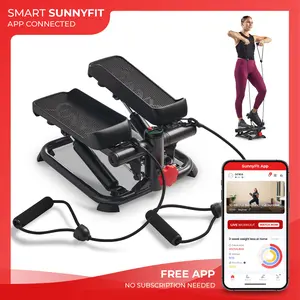 Sunny Health & Fitness Smart Mini Stepper with Resistance Bands, Total Full Body, Home Gym Workout Fitness, Adjustable Resistance & Height, Stabilizer for Balance, Performance Monitor, Compact Portable Home Cardio, Leg/Thigh/Glute Toner, 220 lbs Capacity