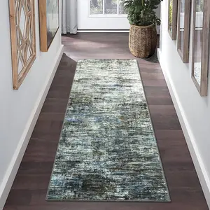 【GARVEE】Hallway Runner Rug 2x6 Feet - Modern Abstract Design, Washable, Non-Slip, Stain Resistant Area Rug with Contemporary Aesthetic for Kitchen, Entryway, or Bedside in Blue/Grey, Navy/Taupe, and Multi Colors
