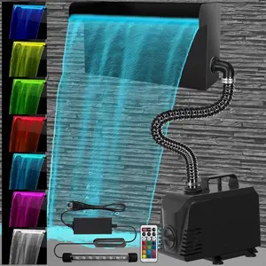 -in-1 Pond Waterfall Kit with LED Lights, 18" Stainless Steel Spillway with 800GPH Water Pump, Lighted Waterfall Fountain Outdoor for Water Garden, Backyard, Pool