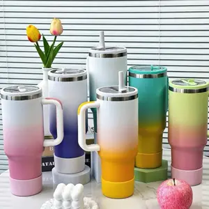 40oz Gradient Stainless Steel Insulated Tumbler with Handle & Straw - Perfect for On-the-Go Use