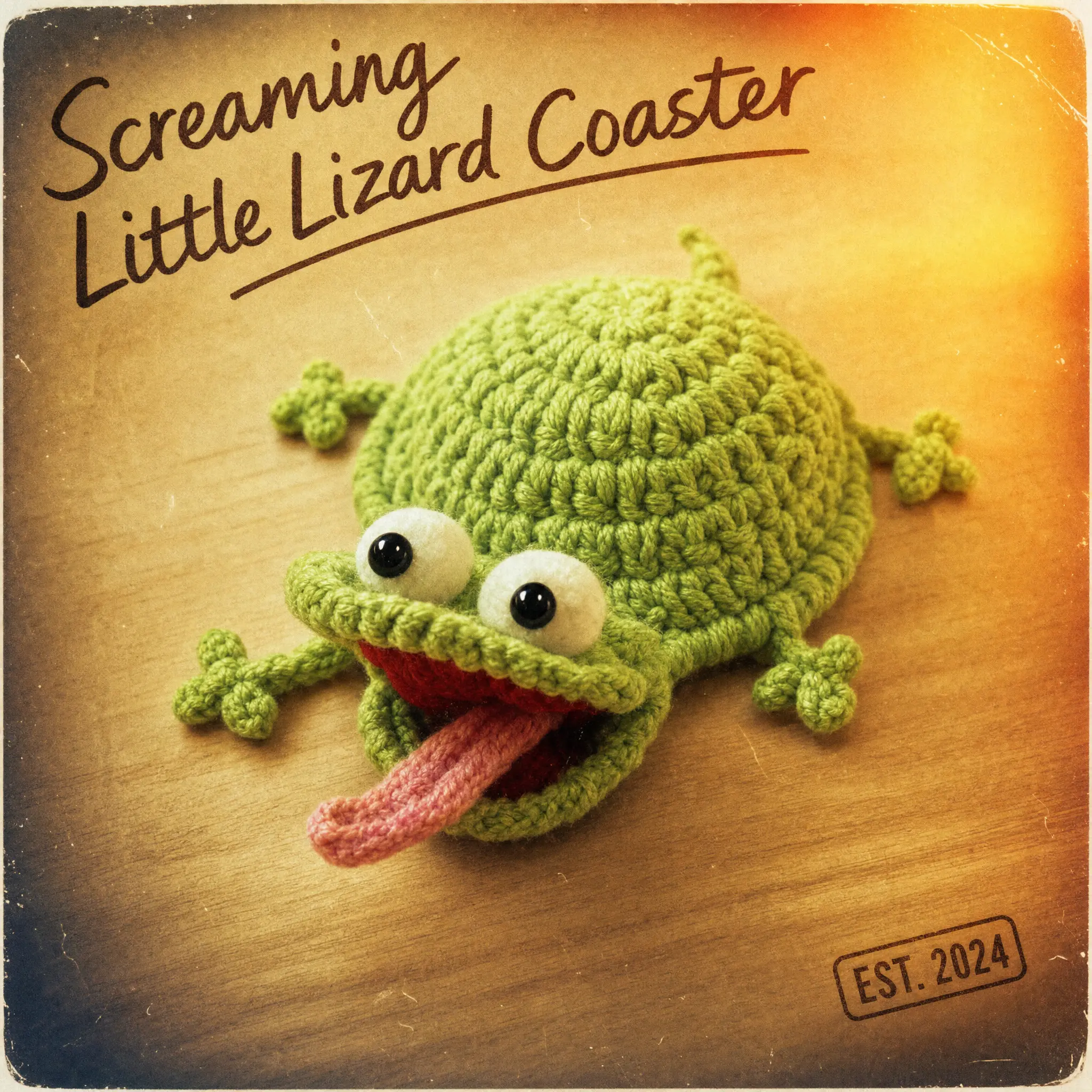 Handmade 3D Screaming Crochet Lizard Coaster - Heat-Resist Kitchen Tableware, Stress Relief Decor, Quirky Whimsical Unique Cool Gifts for Reptile Lovers, Coffee Desk Mug Rug
