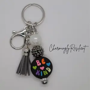 Charmingly Resilient Be Kind Keychain with Tassel and Beads Inspirational Charm for Everyday Use