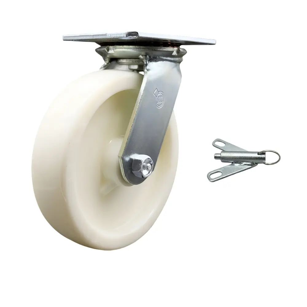 Service Caster SCC-35S820-NYB-BSL Heavy Duty Nylon Swivel Caster - Large Top Plate Bolt-On Mount, 8x2 in. White Wheel, Maintenance-Free Bearings, Swivel Lock, 1250lb Capacity for Carts/Equipment, Chemical Res.