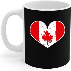 Love Heart Canadian Maple Leaf Canada Flag Gift Coffee Mug 11oz