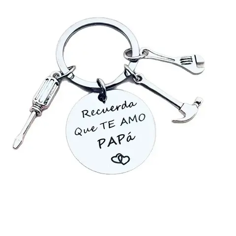 Stainless Steel Tool Keychain for Dad with "Recuerda Que Te Amo Papa" Engraving | Durable Custom Engraved Keychains with Hammer, Wrench & Screwdriver Charms, Best Dad Engraving Keychains