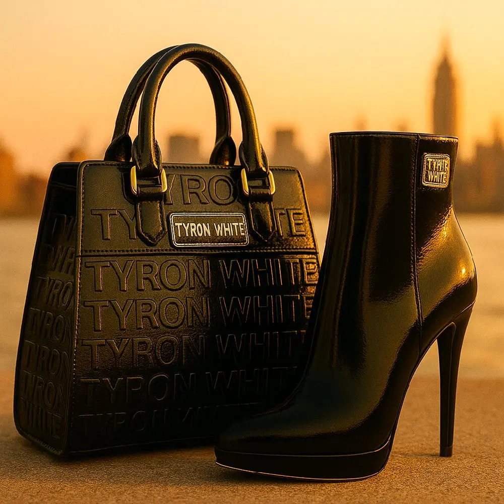 Tyron Luxe Handbag & Ankle High Boots - Black Fashion Accessories by Tyron White