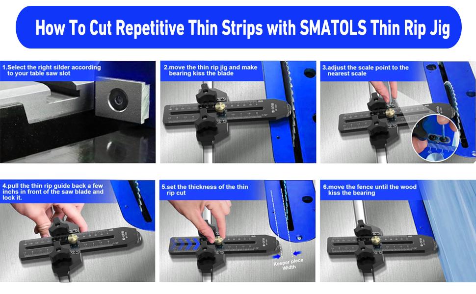 Fast Thin Ripping Guide for Table Saw, Professional Woodworking Tool for Precise Repetitive Narrow Cuts, Adjustable Thin Rip Jig Fits 3/4" x 3/8" T-Track & Miter Slot, Band Saw & Router Table Compatible