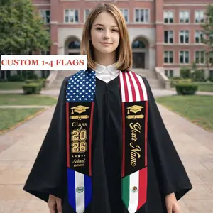 Custom Flags Mixed Graduation Stole with Text, Graduation Stole with Flag, Personalized Graduation Sash, Gift for Graduation, Class of 2026