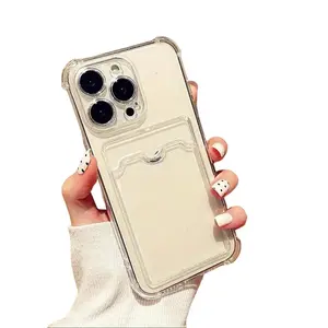 Transparent Card Slot Bag Holder Case for Iphone 16 15 14 13 12 11 Pro Max 15 14 Plus Clear Shockproof Soft Wallet Cover Protection