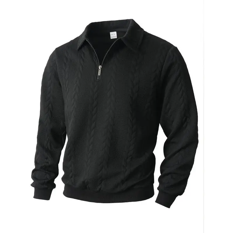 Men's Autumn Winter Cable Knit Long Sleeve Polo Shirt, Suitable