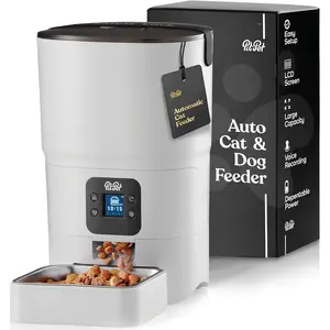 Smart Automatic Cat Feeder - 6-L Reliable Automatic Cat Food Dispenser with Display LCD Screen for Easy Set up -Portion Control Automatic Dog Feeder - Desiccant Bag Keeps Dry Food Fresh-Voice Recorder Pitpet