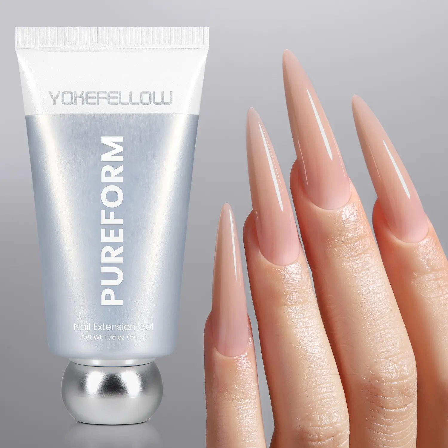 YOKEFELLOW PUREFORM Nail Extension Gel PF10 Peach Nude Natural Nude Color HEMA-free TPO-free TMPTA-free 100% Pure Gel Poly Nail Gel for Professional Salon Use 50g/1.76 oz