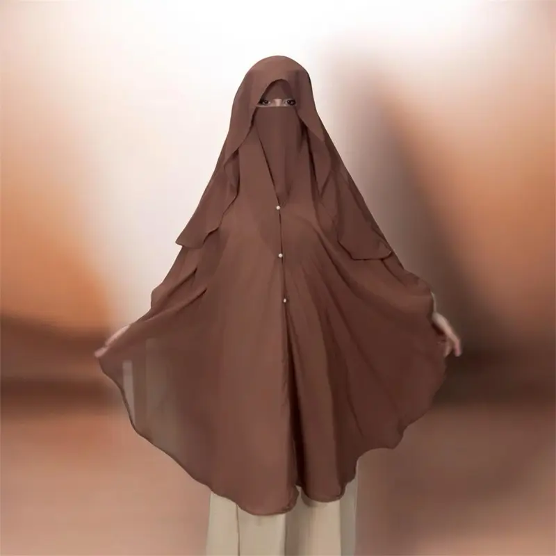 Women's Malaki Wool Chiffon Cape Set with Triangle Niqab - Lightweight, Tie-Back Design, Pearly Buttons, Wide Eye Area, Glass-Wear Friendly, Free Size, Multiple Color Options