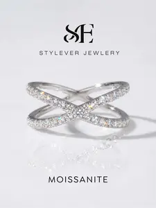 1 Pc Glamorous Rings with 0.006ct Synthetic Moissanite Engagement Ring for Women Dating Copper Fine Jewelry Moissanite Cluster Rings