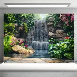 Lush Garden Waterfall Backdrop Nature Green Waterfall Backdrop Scenic Background Cloth Tropical Tapestry Wall Hanging Photography Background Polyester Fiber Living Room Bedroom Office Outdoor Party Event Decor Studio Prop Wall Art