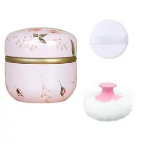 Body Powder Puff and Container for Dusting Powder, Women Powder Puff and Powder Case for Bath and Travel (Romantic Flowers)