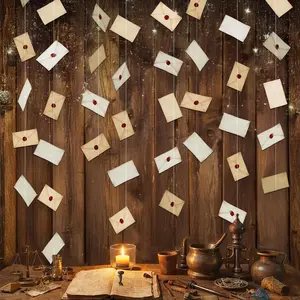 Vintage Envelope Garland Letter Hanging Banner Floating Cards Streamer for Magic Theme Bday Decorations Baby Shower Holiday Home Magical Birthday Party Classroom Wizard Graduation Supplies
