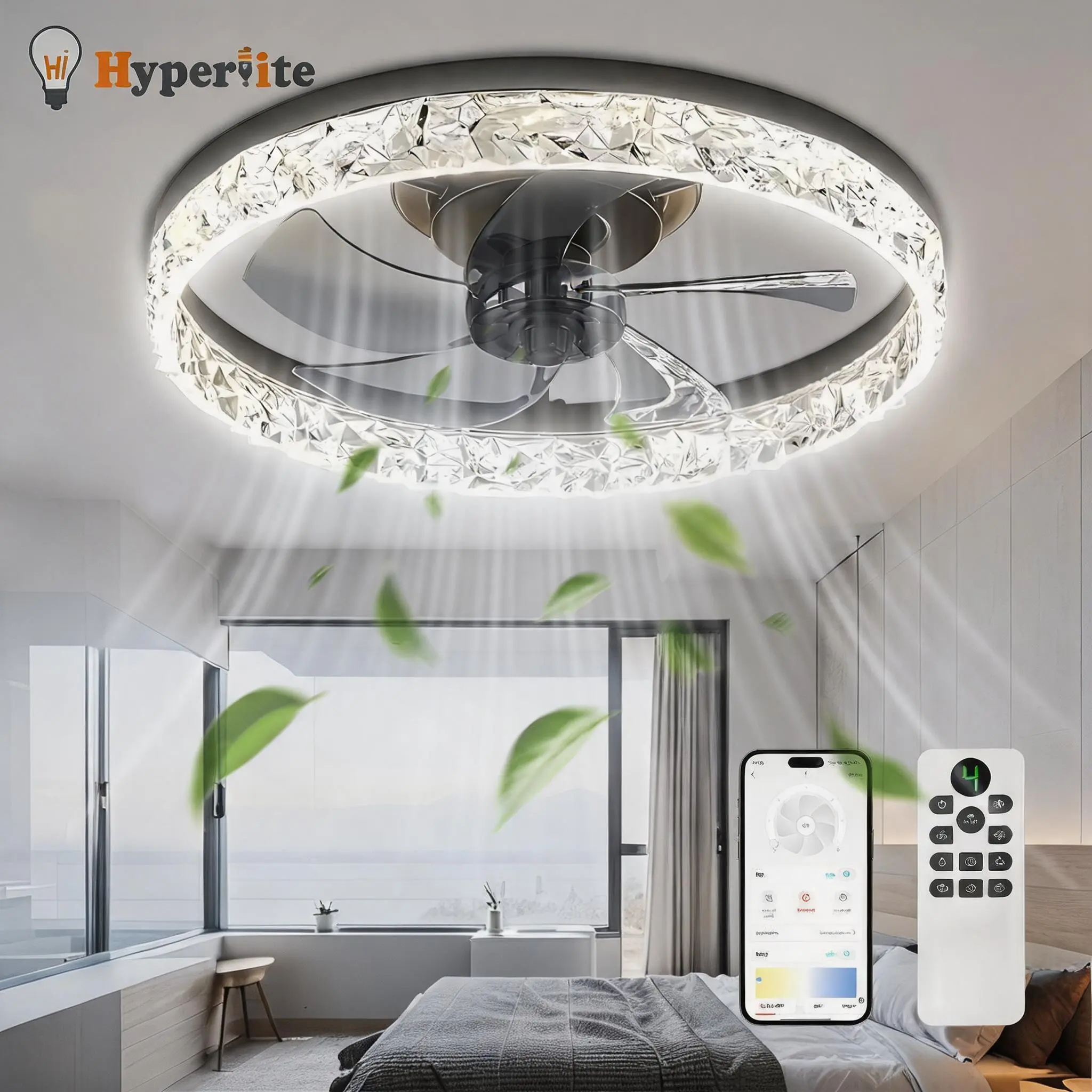 HYPERLITE Smart Ceiling Fan Light quiet six speed remote control dimmable LED ceiling fan with integrated lighting energy efficient flush mount fan light fixture ideal indoor ceiling fan lamp bedrooms kitchens living rooms home Dealsforyoudays
