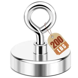 200 lbs(90 KG) Pulling Force Rare Earth Magnet with Countersunk Hole Eyebolt Diameter 1.75 inch(44mm), Neodymium Fishing Magnets, for Retrieving in River and Magnetic Fishing