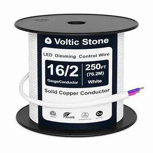 16/2 0-10V Dimming Dimmer LED Switch Wire, Full-Size 16 AWG Solid Bare Copper Control Cable, ETL Listed CL3P Plenum Rated Flame-Retardant, Pink & Purple, for 0–30V Low Voltage System