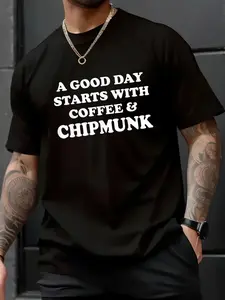 100% Cotton Unisex A Good Day Starts with Coffee & Chipmunk - Funny Chipmunk T-Shirt - 100% Cotton Summer Clothes For Men, Perfect For Daily Wear, Hiking, And Travel