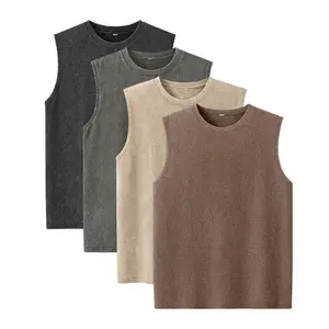 4pcs-Men's Oversized Tshirts Sports Vintage Heavy Cotton Tshirt Washed Loose Fit Athletic Tee Sleeveless Vest