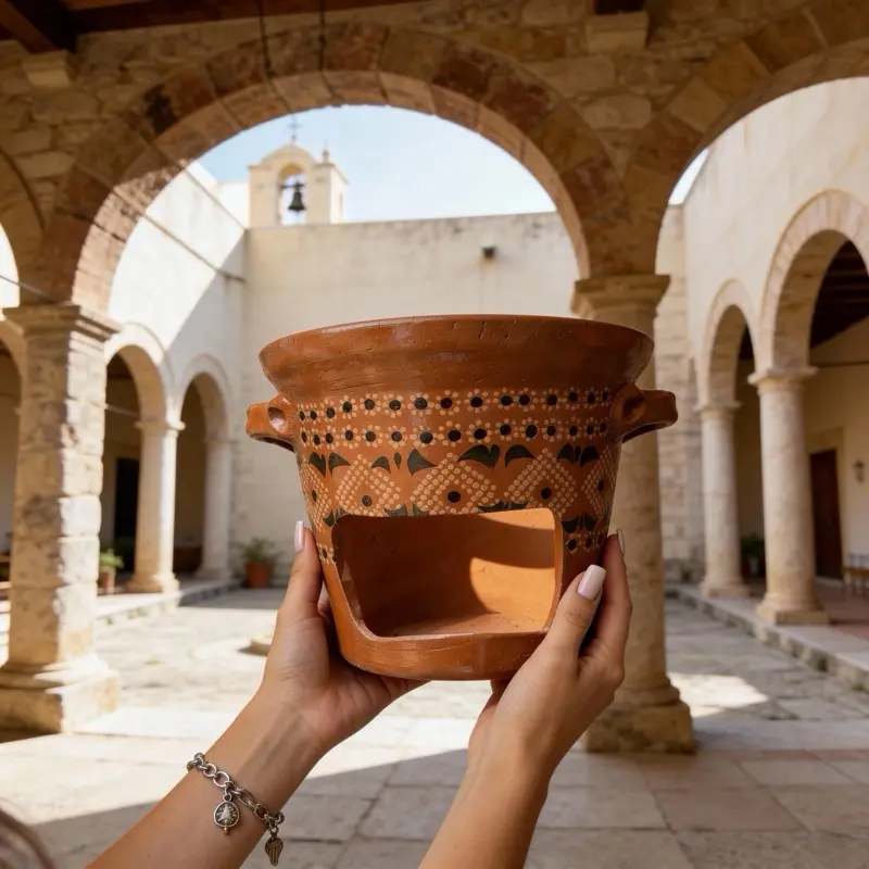 Traditional Handmade Mexican Artisan Clay Anafre Capula Brasero, Kitchenware Chafing Dish for Tabletop Use