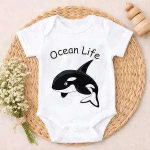 Newborn Baby Bodysuit Romper Ocean Life Orca Whale Print Short Sleeve Lightweight feature Breathable Cotton 100% Pure Cotton Perfect Gift for New Parents
