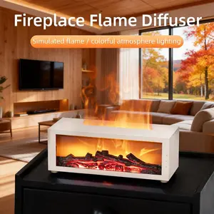 Fireplace-Style Aromatherapy Diffuser Remote Control Auto Timer USB Portable Flame humidifier Ultrasonic with LED aroma diffuser Colorful Compact Smart Aromatherapy Diffuser Volcano Aroma Humidifier Essential oil cool mist air fragrance fireplace