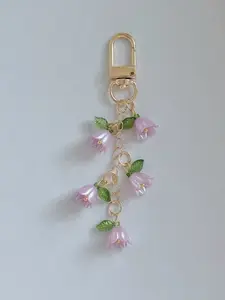 Elegant orchid and imitation pearl tassel pendant keychain suitable for bags, backpacks, and car keys
