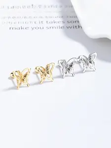 Elegant S925 Silver Butterfly Motif Earrings, Threaded Screw Design, Perfect Accessory for Daily Wear & Parties, Music Lovers' Choice