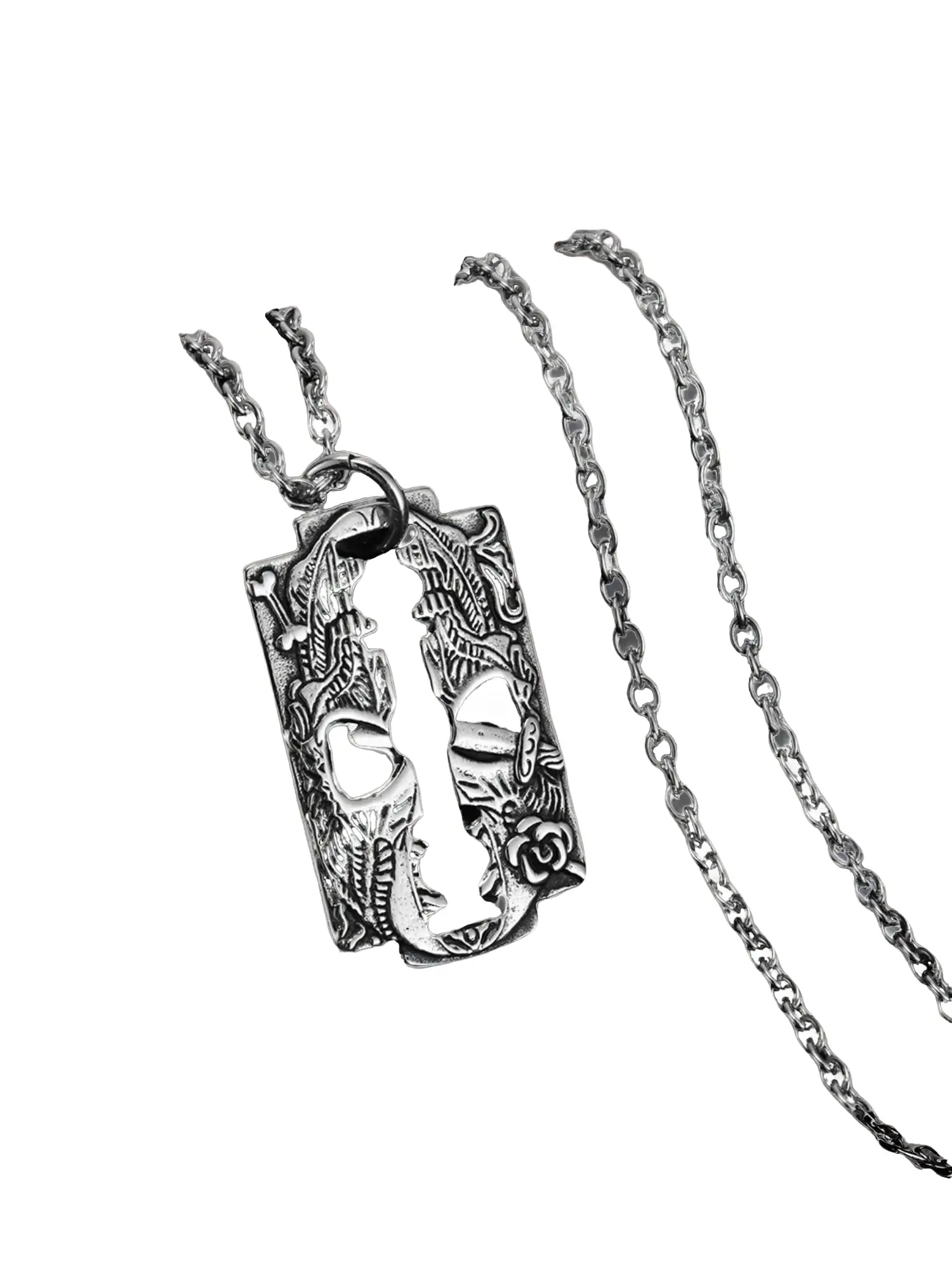Retro Carved Skull Razor Hekate Pendant - Non-Tarnish Stainless Steel Chain for Streetwear Alloy Necklace Fashionable Jewelry Accessories