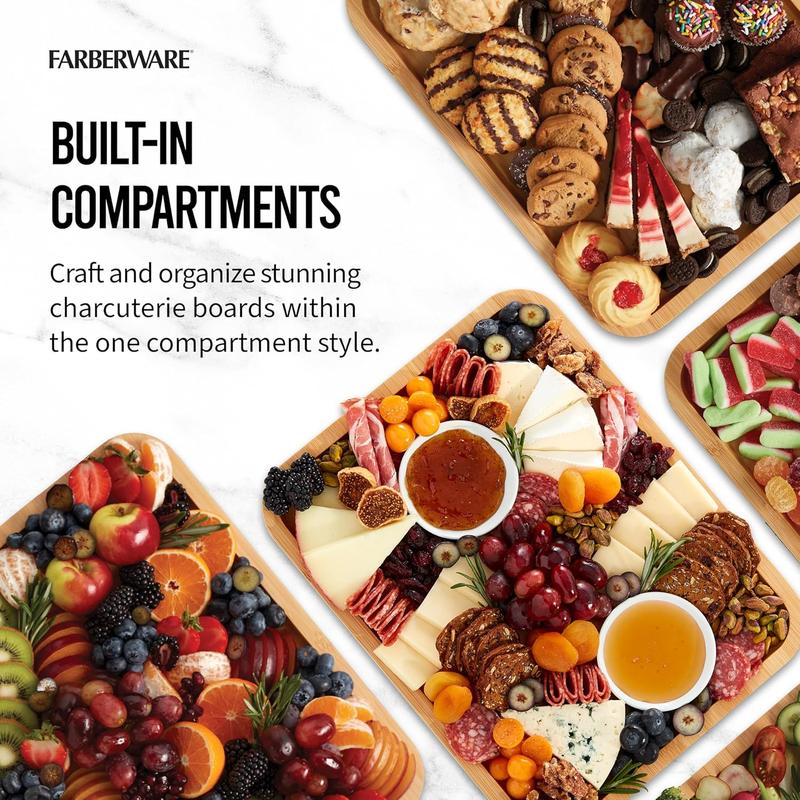 Farberware Build-A-Board Bamboo Cutting Board with Clear Locking Lid and Black Handles, Perfect for Charcuterie, Snacks, and More - Make it. Take it. Enjoy it, 11x14 Inch, Single Compartment