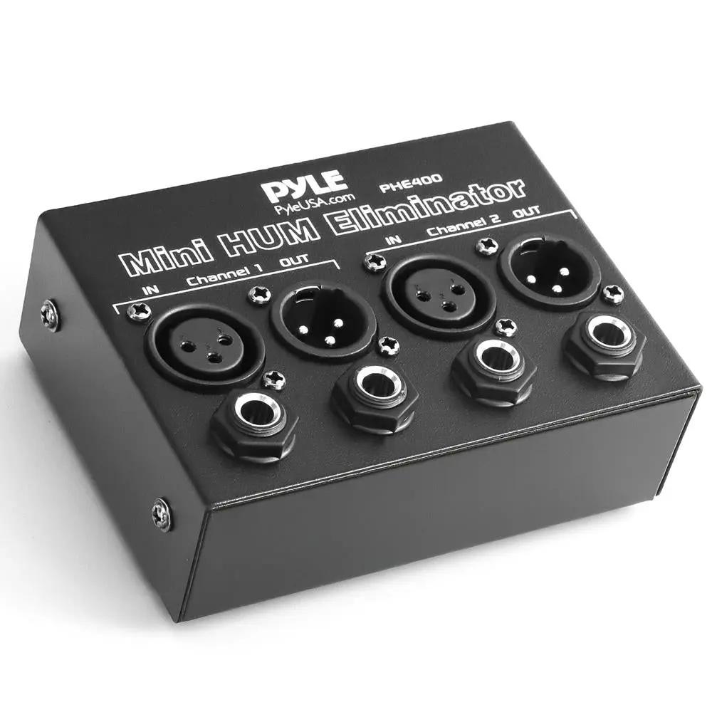 Mini Hum Eliminator Box | 2 Channel XLR/TRS Ground Loop Isolator Noise Filter - Removes 60Hz AC Hum & Buzz - For Audio Mixers, Amplifiers, PA Systems & Recording Equipment